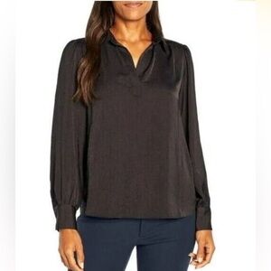 Banana Republic women’s long sleeve V-neck black blouse top shirt size petite S